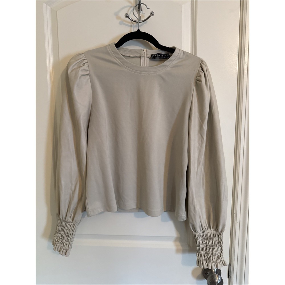 Bagatelle Collection‎ Women's Puff Sleeve Cream Beige Blouse Medium Preppy Boho